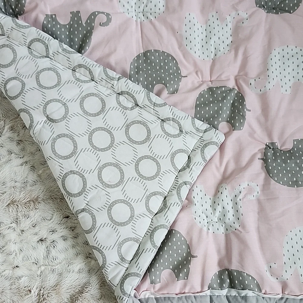 Nojo Baby Comforter Quilt Elephant Pink Gray